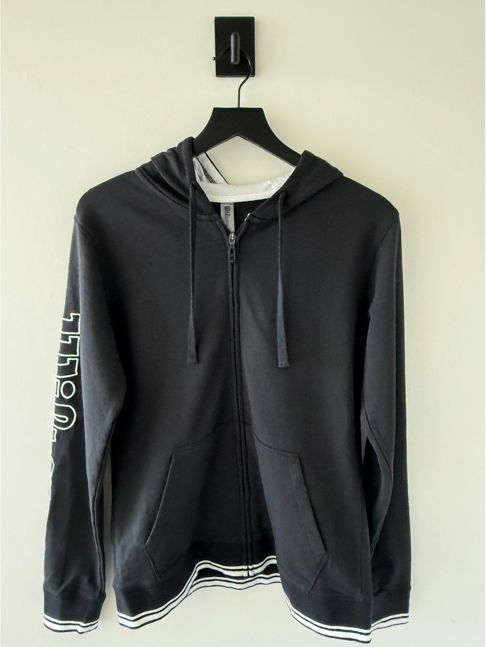 New Wilson Black Full Zip Hoodie with White Accents and Logo on Sleeve | Size M